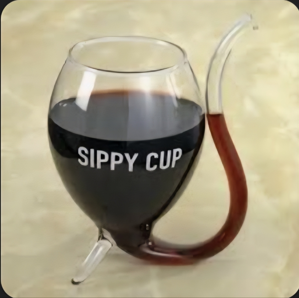 Adult Sippy Novelty Cup Clear Hand Blown Wine Glass